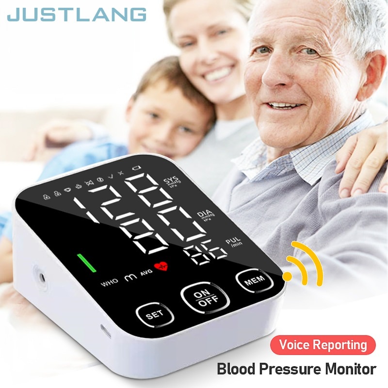 New LED Rechargeable Wrist Blood Pressure Monitor English / Russian /  Portuguese / Spanish Voice Broadcast Tonometer BP Monitor