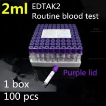 medical Disposable 2ml,3ml,4ml,5ml,10ml Vacuum blood vessel EDTAK2 Purple lid Routine blood test tube
