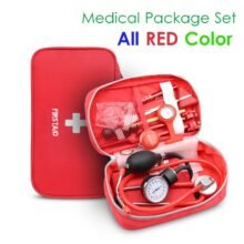 8PCS Set Medical Storage Kit Health Bag Pouch with Stethoscope Manometer Tuning Fork Reflex Hammer LED First Aid Penlight Torch