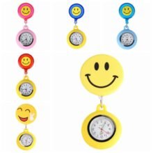 Fashion Yellow Cute Smiling Clip-on Fob Brooch Pendant Hanging Quartz Pocket Adjustable Watch