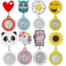Fashion lovely cartoon animal design scalable soft rubber nurse pocket watches ladies women doctor smile Medical watches