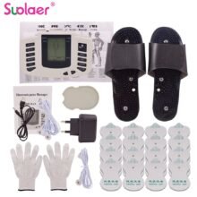 Russian/English Button Electrical Muscle Stimulator Slimming Massager Pulse Tens Acupuncture Machine Slippers 16Pads Gloves