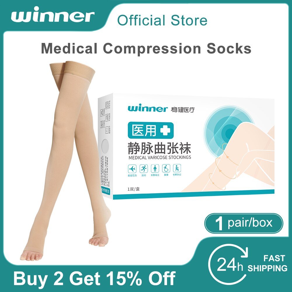 1 Pair Varicose Veins Medical Compression Stockings 23-32mmHg Pressure  Level 2 Serious Calf Leg Slimming Socks Open / Close Toes - AliExpress