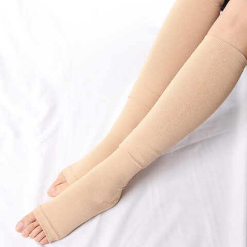 Zipper Compression Socks Open Toe Knee Length Stockings