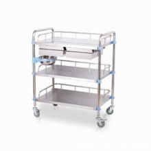 three tier trolley with double drawer and lotion bowl Stainless steel hospital stylist trolley