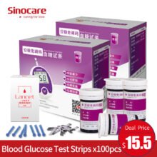 Sinocare Sannuo 100 Blood Glucose Test Strips 100 Lancets for Anwen No Coding Blood Glucose Meter Diabetes Tester