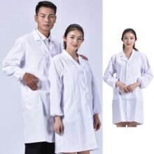 Women Men Unisex Long Sleeve White Lab Coat Notched Lapel Collar Button Down Medical Nurse Doctor Uniform Tunic Blouse