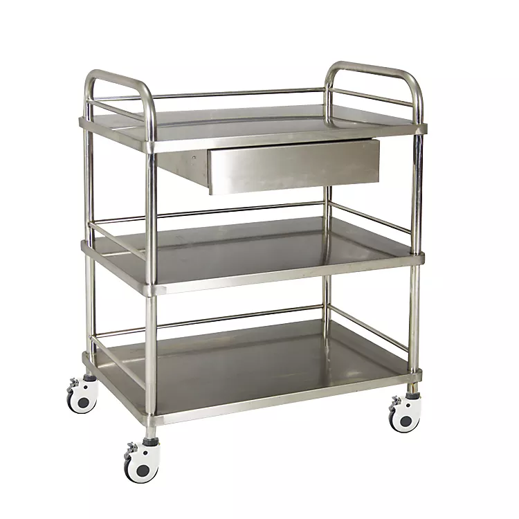 3-tier stainless steel with one drawer trolley