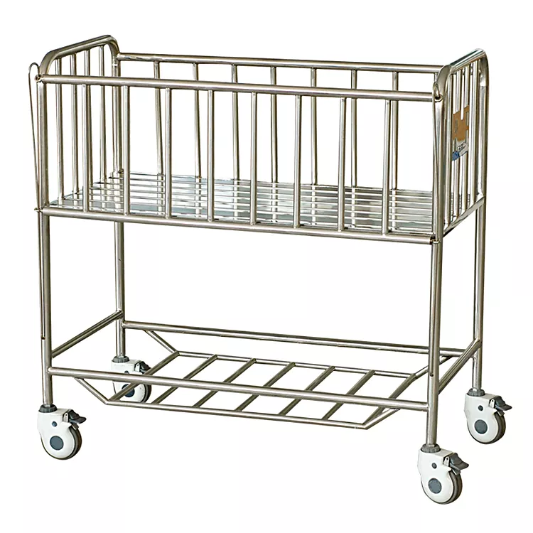 Stainless steel hospital baby cot