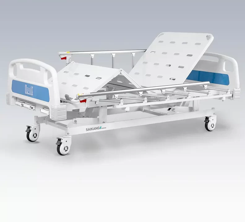 Stainless Steel 3 Crank Multifunction Adjustable Medical Furniture Foldable Manual ICU Hospital Bed