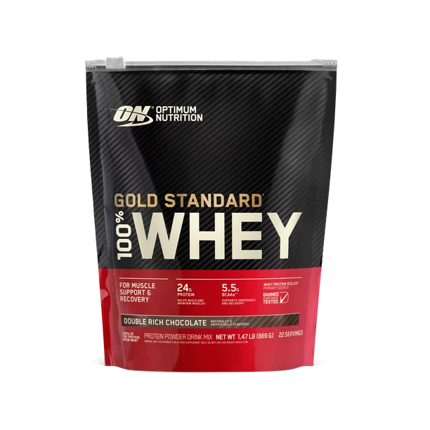 Optimum Nutrition Gold Standard 100% Whey Double Rich Chocolate Protein Powder Drink Mix, 1.47 lb