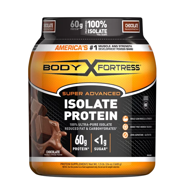 Body Fortress Super Advanced Isolate Protein Powder, Chocolate Flavored, 1.5 lbs