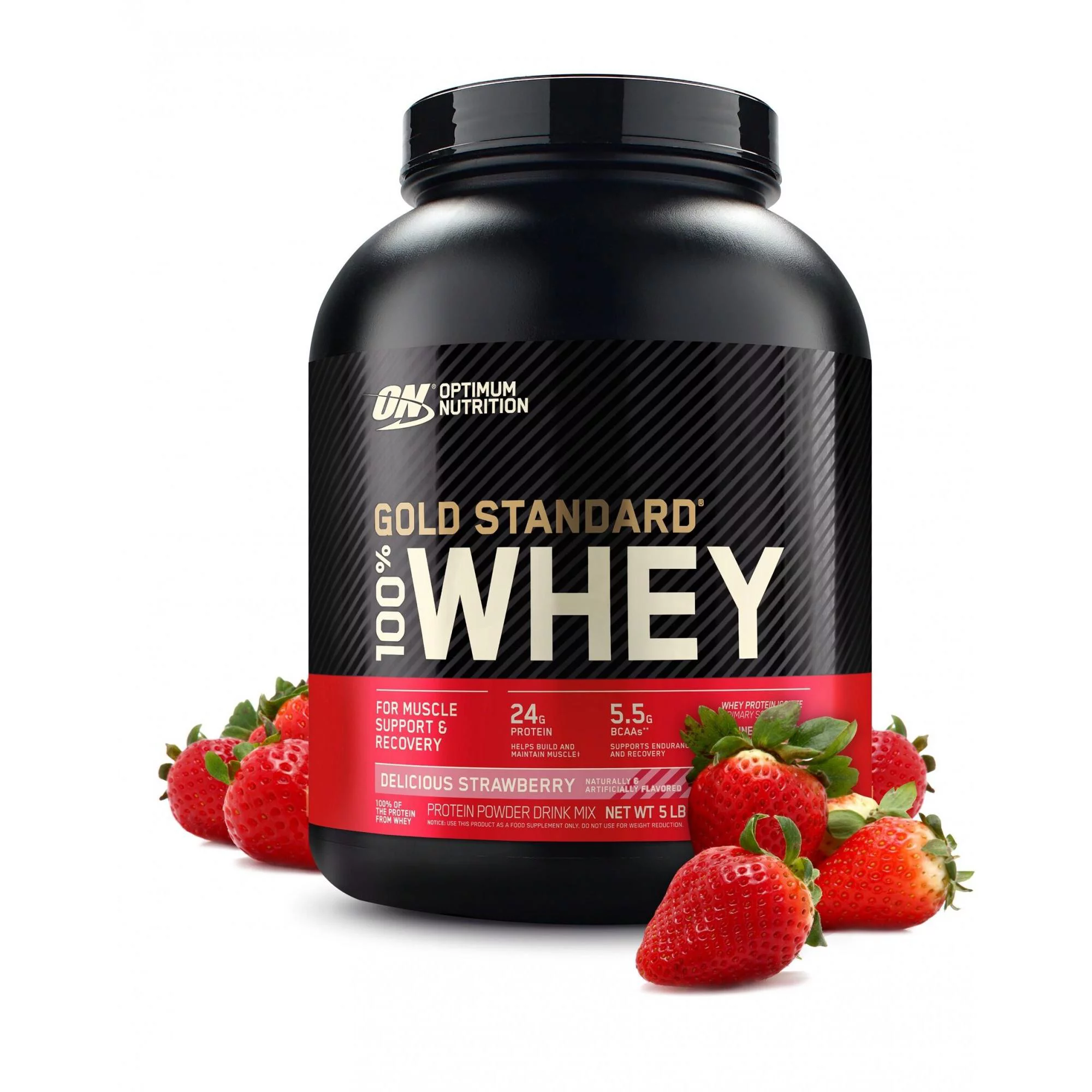 Optimum Nutrition, Gold Standard 100% Whey Protein Powder, 24g Protein, Delicious Strawberry, 4.99 lb